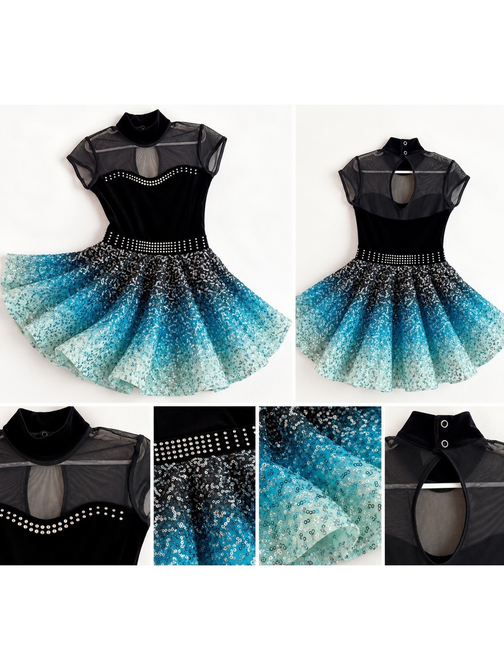 Weissman MC Medium Child BlackBlue Sequin Dance Dress Figure Skating Competition